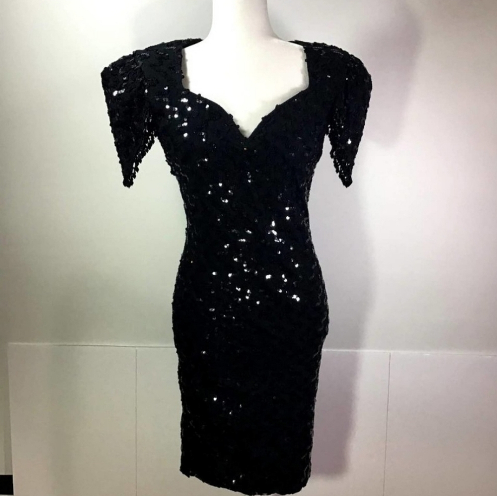 Lew Magram Collection NY Black Sequin Dress 8